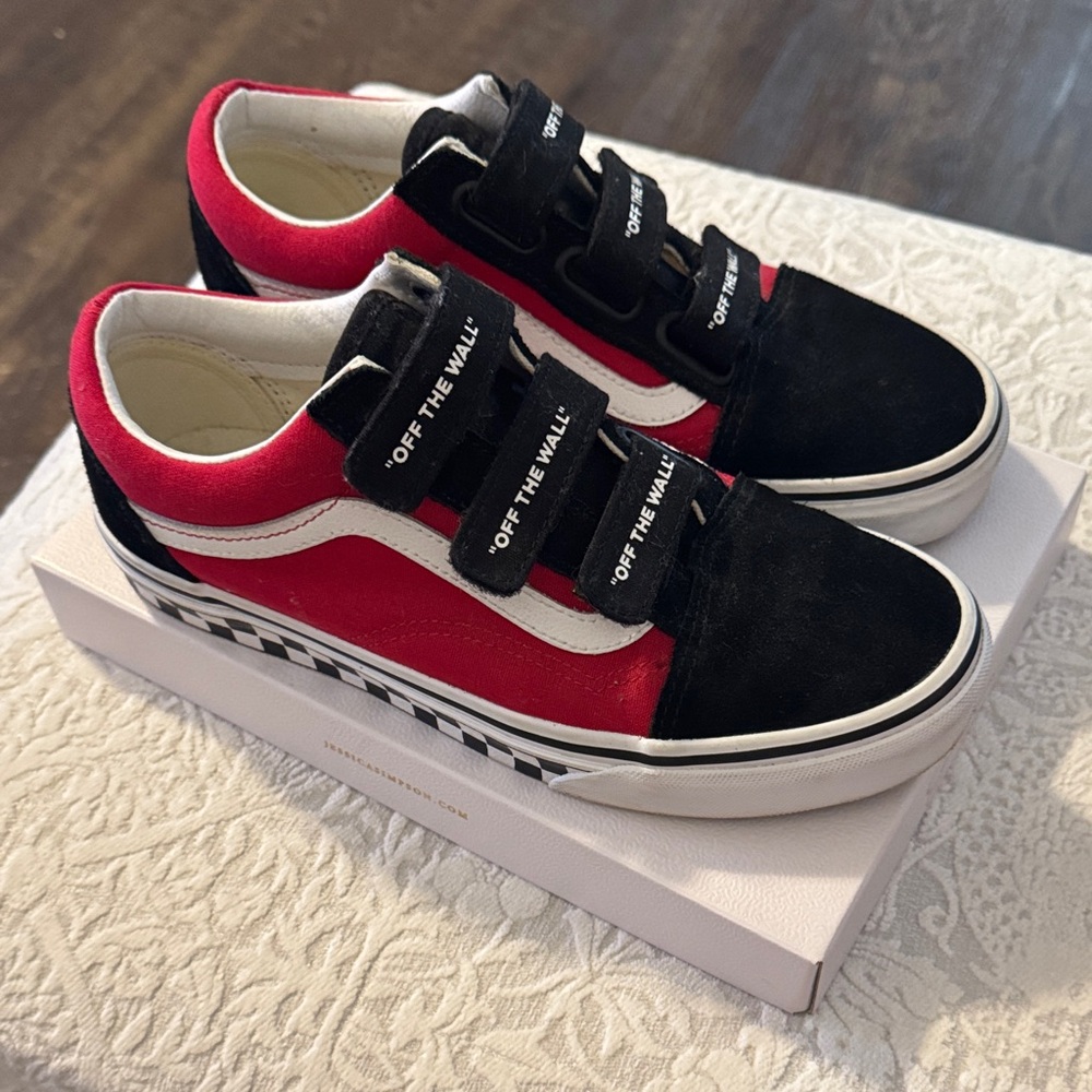 Vans Red and Black Velcro Sneakers